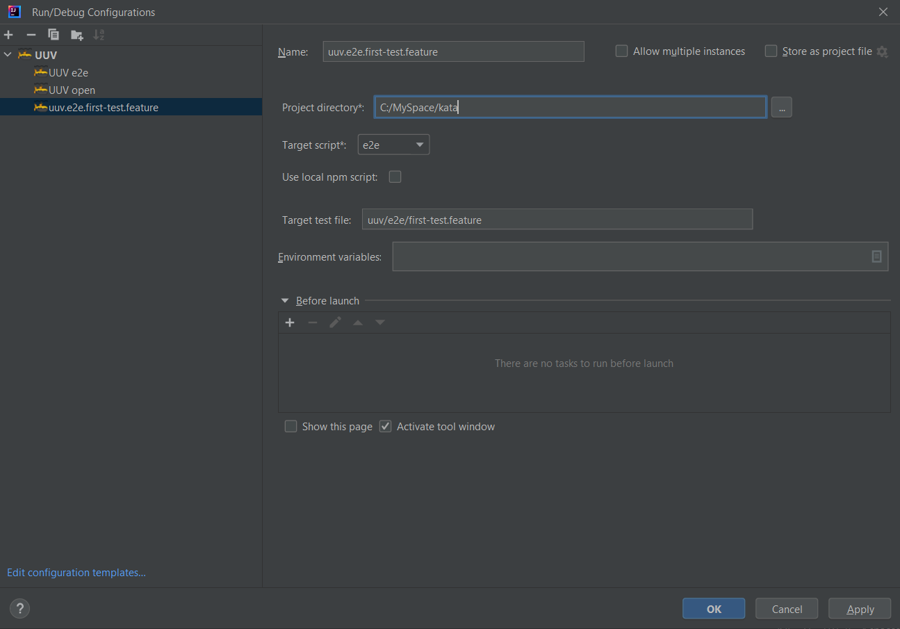 Custom run configuration